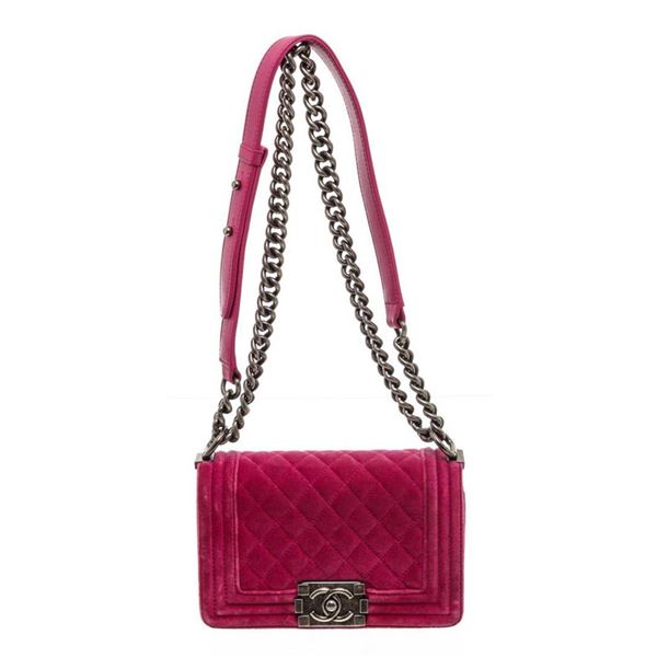 Chanel Magenta Velvet Boy Bag Crossbody Shoulder Bag Bag
