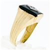 Image 5 : Men's Vintage 14K TT Gold Rectangular Black Onyx & Diamond Ribbed Grooved Ring