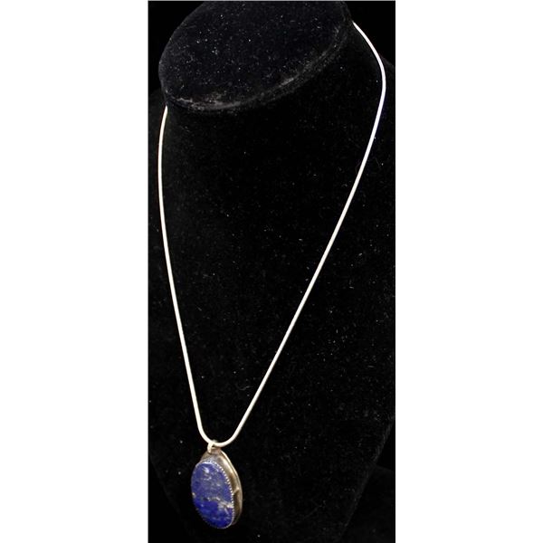 Navajo Sterling Lapis Pendant Necklace by C. Tom