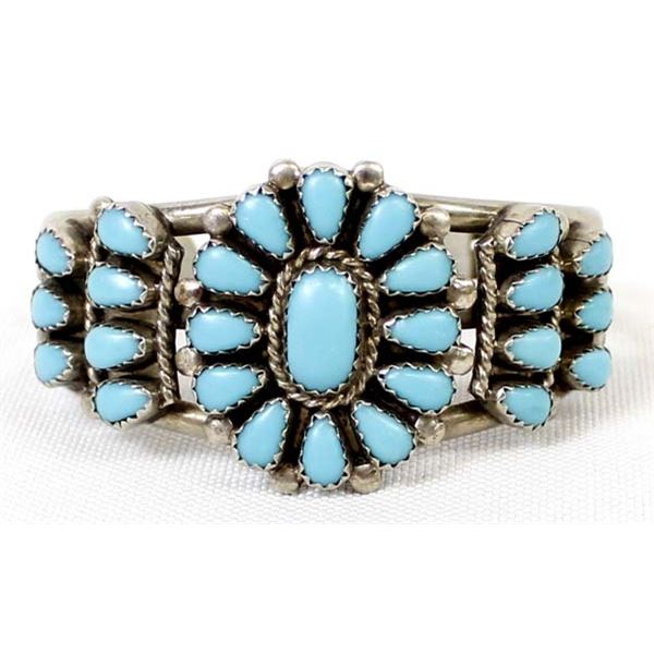 Navajo Sterling Turquoise Cluster Bracelet
