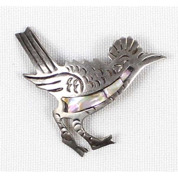 Mexican Taxco Sterling Abalone Roadrunner Pin