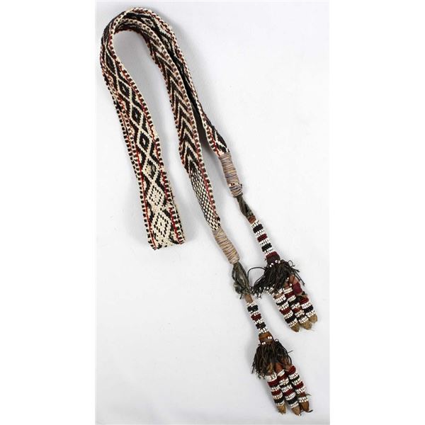 African Woven Wool Sash with Beaded Tassels