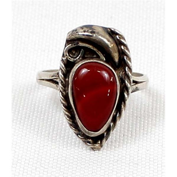 Sterling Silver & Coral Ring, Size 7.75