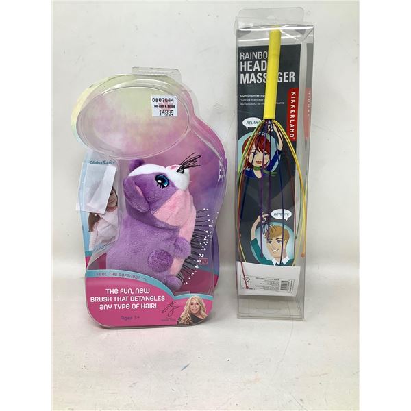 NEW tangle pets stuffy hair brush and rainbow head massager