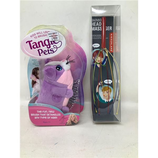 NEW tangle pets stuffy hair brush and rainbow head massager
