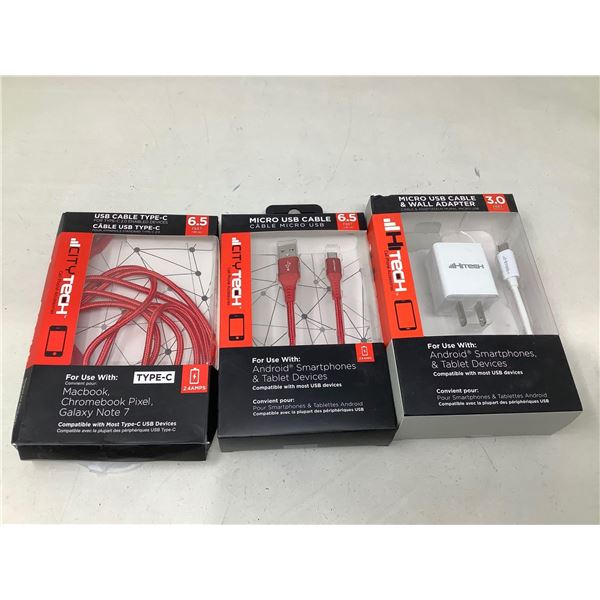 Lot of 3 NEW Cords - type C, Micro USB