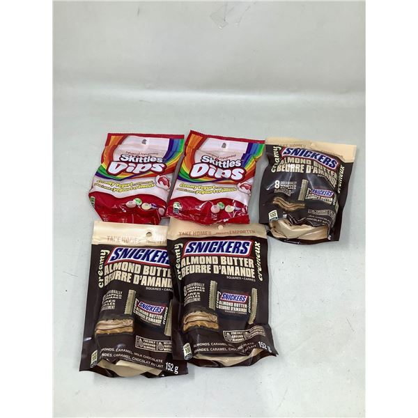 Lot of 5 big bags snickers and dips candy 5 x 150g