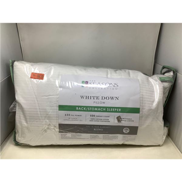 The Seasons white down 500 thread count pillow back/stomach sleeper King Size