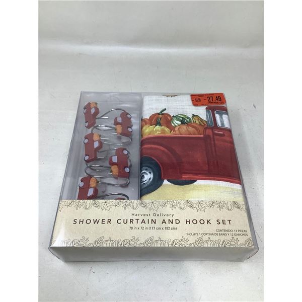 NEW Harvest Delivery set of Shower curtain and hooks