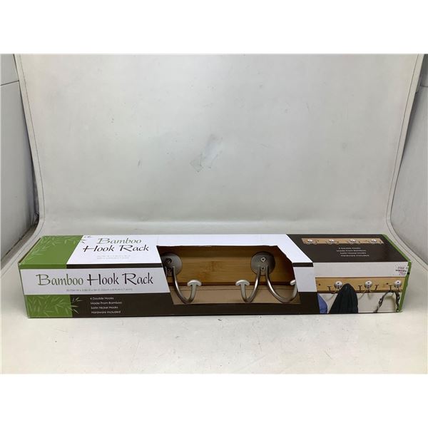 Bamboo Hook Rack NEW 20 inches 4 hooks in box