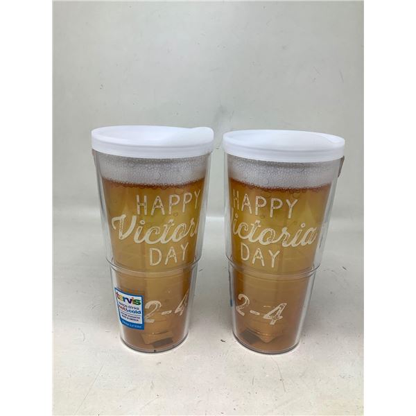 Bed Bath Beyond set of 2 victoria day insulated tumblers 24 oz with lids NEW