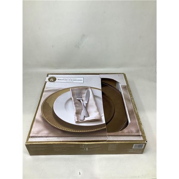 Round Beaded Brownze Charger Plates NEW set of 6 in box