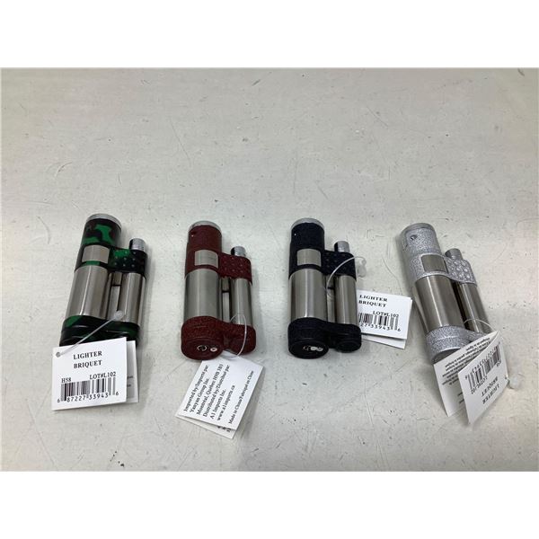 Refillable Butane torch lighters assorted colors lot of 4