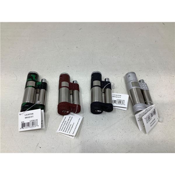 Refillable Butane torch lighters assorted colors lot of 4