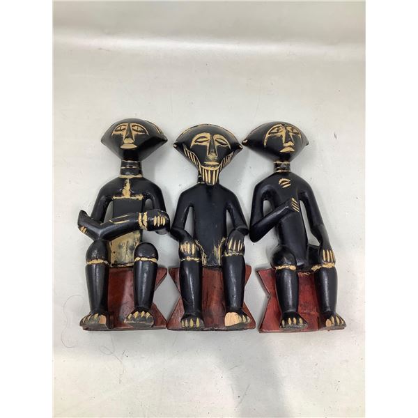 Village Couple hand carved set of 3 statues approx 14 inch high made in Ghana