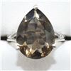 Image 1 : Silver Smokey Quartz(4.45ct) Rhodium Plated Ring (~weight 4.45g), Suggested Retail Value $400