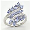 Image 1 : Silver Tanzanite White Topaz(9.9ct) Rhodium Plated Ring (~weight 9.9g), Suggested Retail Value $1390