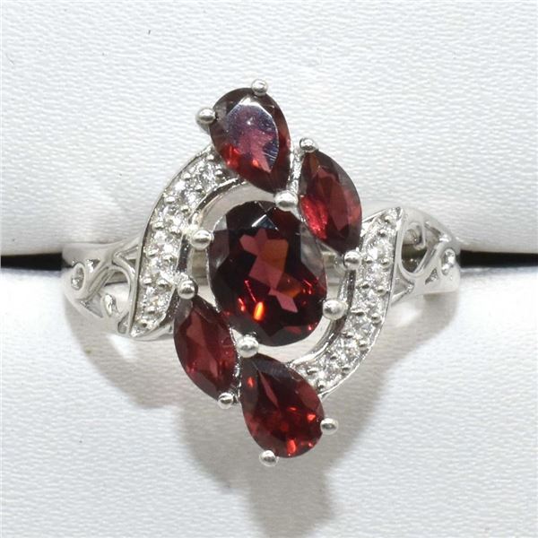 Silver Garnet Cz(3.95ct) Rhodium Plated Ring (~weight 3.95g), Suggested Retail Value $300