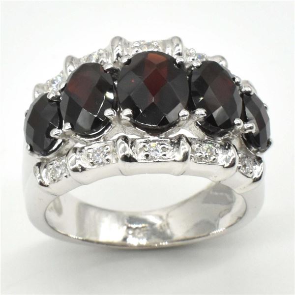 Silver Garnet Cz(7.05ct) Rhodium Plated Ring (~weight 7.05g), Suggested Retail Value $600