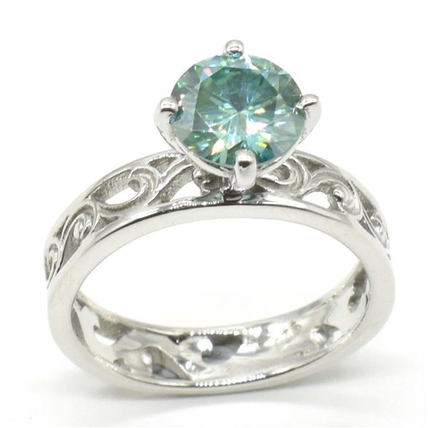 Silver Blue Moissanite ( Round 7 Mm)(3.45ct) Rhodium Plated Test And Looks Better Than Diamond Ring 