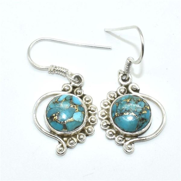Silver Copper Muhave Turquoise (Reconstitued)(5.35ct) Earrings (~weight 5.35g), Suggested Retail Val