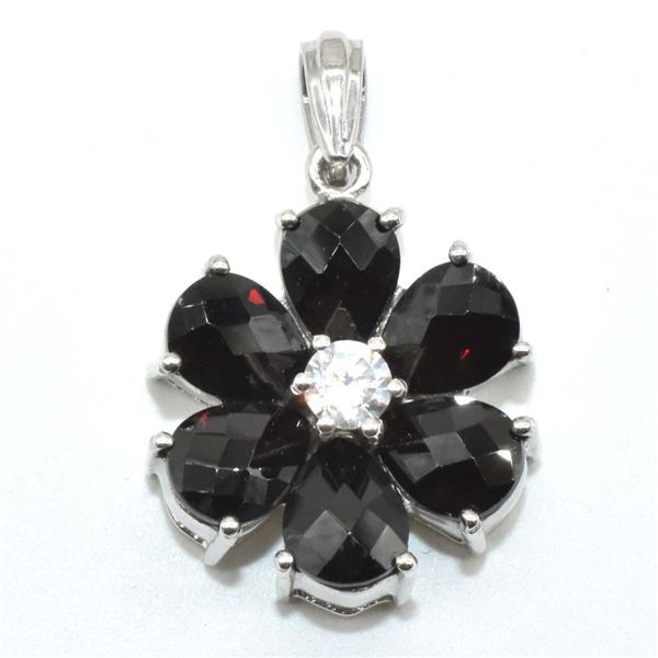 Silver Garnet Cz(6.5ct) Rhodium Plated Pendant (~weight 6.5g), Suggested Retail Value $400