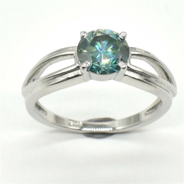 Silver Greenish Blue Moissanite(Round 6.5 Mm)(2.6ct) Rhodium Plated Test And Looks Better Than Diamo
