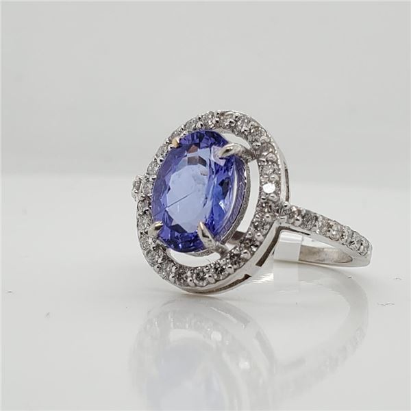 10K White Gold Natural Tanzanite(2.6ct) Diamond(0.45ct) Ring (~Size 7) (~weight 3.67g), Made in Cana