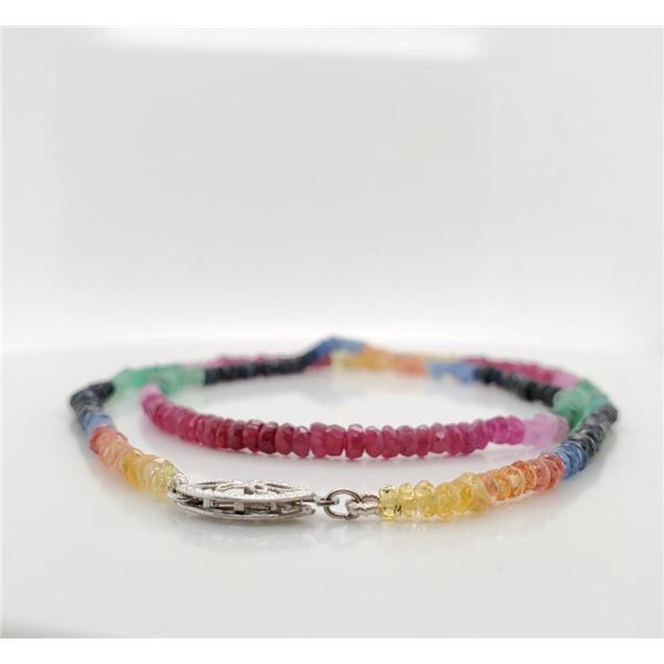 10K White Gold Fancy Color Sapphire&Emerald,Ruby(6.35ct) Necklace (~length 17"cm) (~weight 6.77g), M