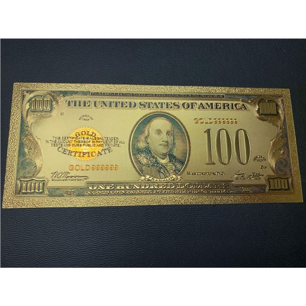 United Stated Gold Clad Foil 100 dollar bank note gold certificate