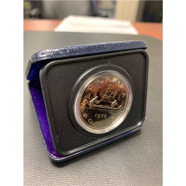 Royal Canadian Mint issued 1975 Canoe Dollar cased coin with display