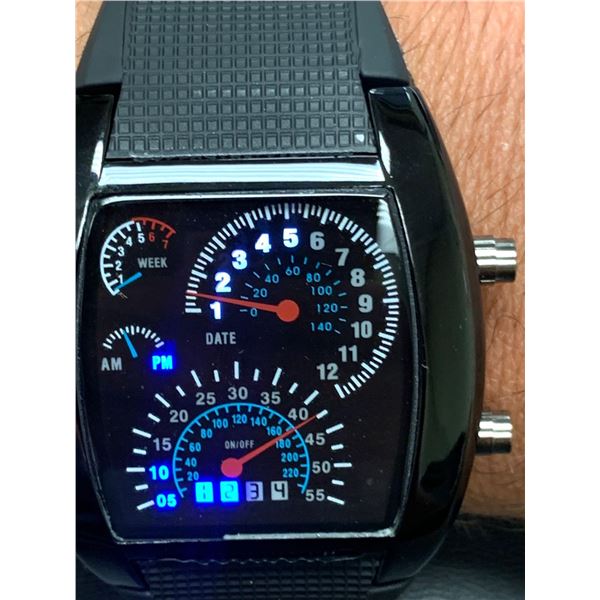 Gents Chrono Divers Watch with rubber wrist band, LED lights NEW