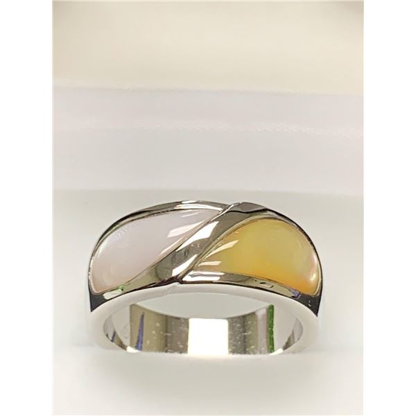 Ladies Dual Tone Opal Gemstone Silver Ring NEW in Display Box size 7