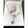 Image 4 : Multi Gemstone Amythest & Pink Ice Silver Necklace and Earring Set NEW in Display Box