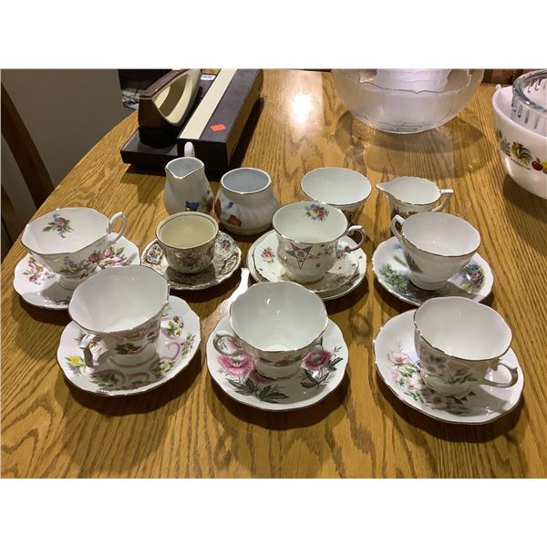 Lot of 7 vintage tea cup with matching saucers, various makes