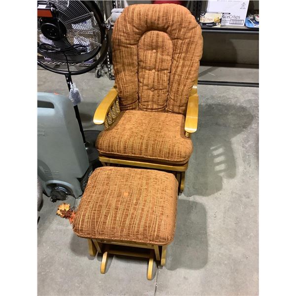 Wooden Glider Rocking Chair w/ Cushions and Foot Stool