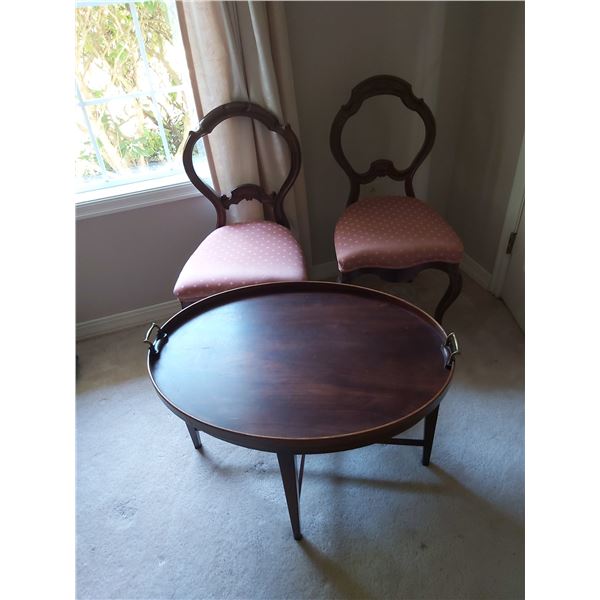 Two antique chairs & table B