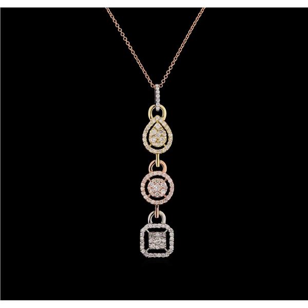 1.28 ctw Diamond Pendant With Chain - 14KT Tri Color Gold