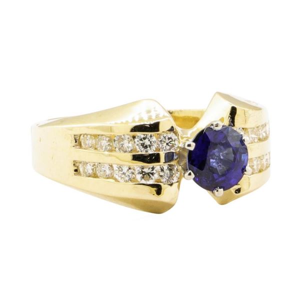 1.47 ctw Blue Sapphire And Diamond Ring - 14KT Yellow Gold