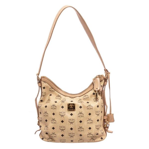 MCM Beige Canvas Medium Hobo Bag