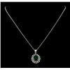 Image 1 : 2.91 ctw Emerald and Diamond Pendant With Chain - 14KT White Gold