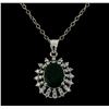 Image 2 : 2.91 ctw Emerald and Diamond Pendant With Chain - 14KT White Gold