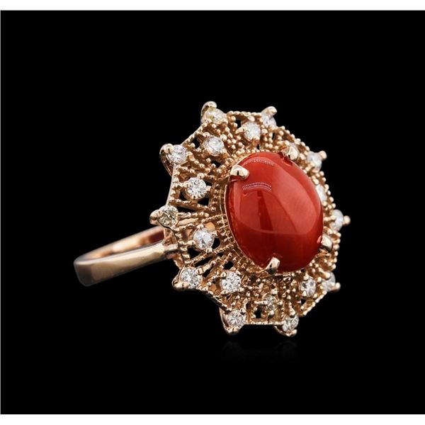 14KT Rose Gold 2.82 ctw Coral and Diamond Ring