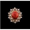 Image 2 : 14KT Rose Gold 2.82 ctw Coral and Diamond Ring