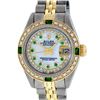 Image 1 : Rolex Ladies 2 Tone MOP Diamond & Emerald Datejust Oyster Perpetual Wristwatch