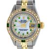 Image 2 : Rolex Ladies 2 Tone MOP Diamond & Emerald Datejust Oyster Perpetual Wristwatch