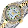 Image 3 : Rolex Ladies 2 Tone MOP Diamond & Emerald Datejust Oyster Perpetual Wristwatch
