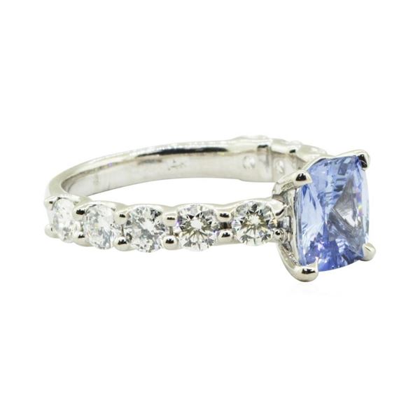 3.86 ctw Rectangular Cushion Brilliant Blue Sapphire And Diamond Ring - 14KT Whi