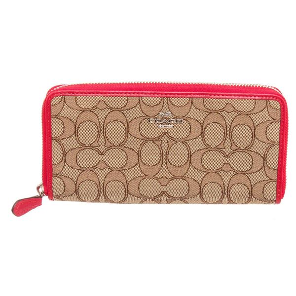 Coach Beige Signature PVC Canvas Zippy Wallet