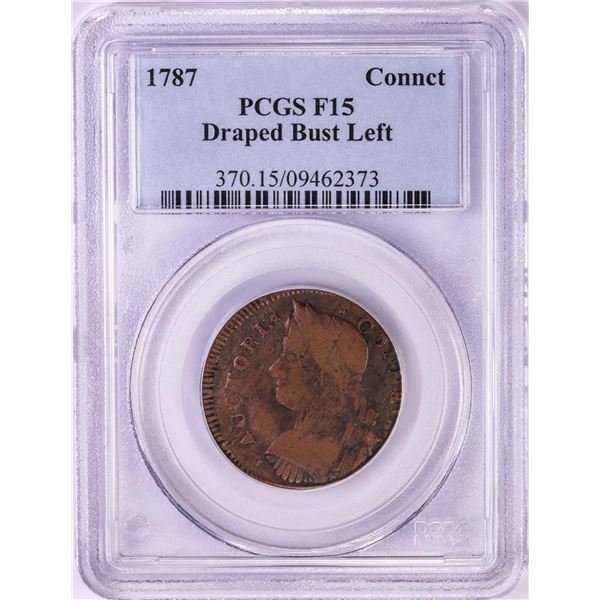 1787 Connecticut Draped Bust Left Colonial Copper Coin PCGS F15